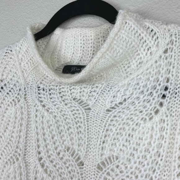 J.Crew Women's Medium Pointelle Cable Knit Sweater Mock Neck Ivory Cream Alpaca - Picture 5 of 14